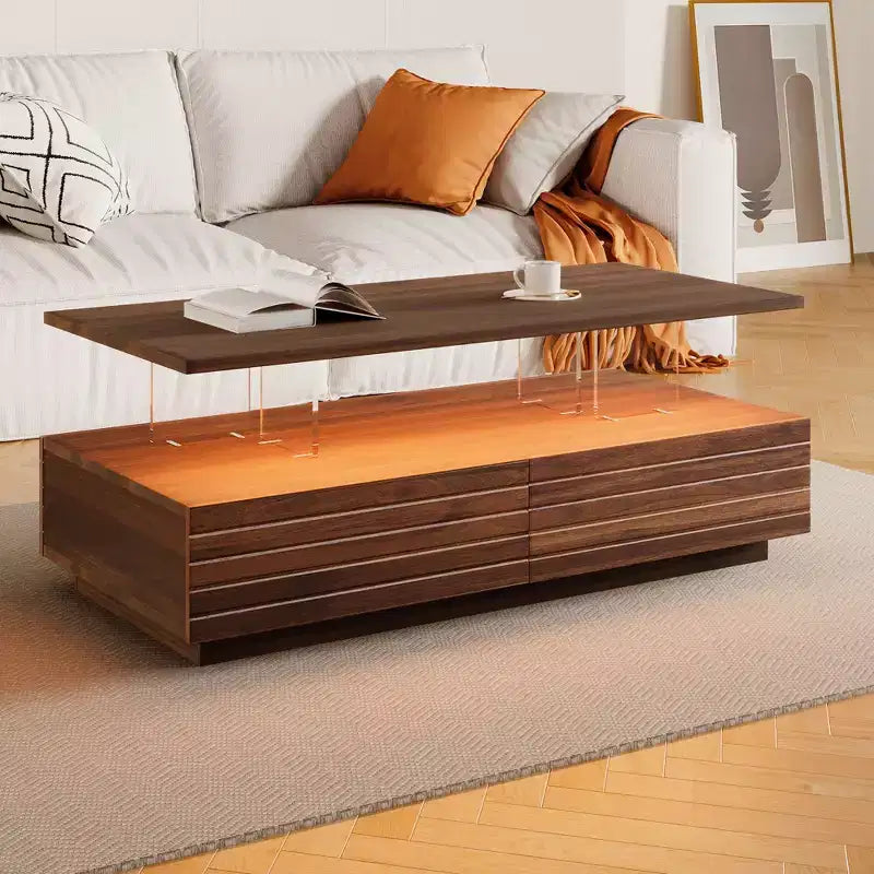 Table basse LED moderne de 119 cm avec 2 tiroirs cachés et contrôle tactile
