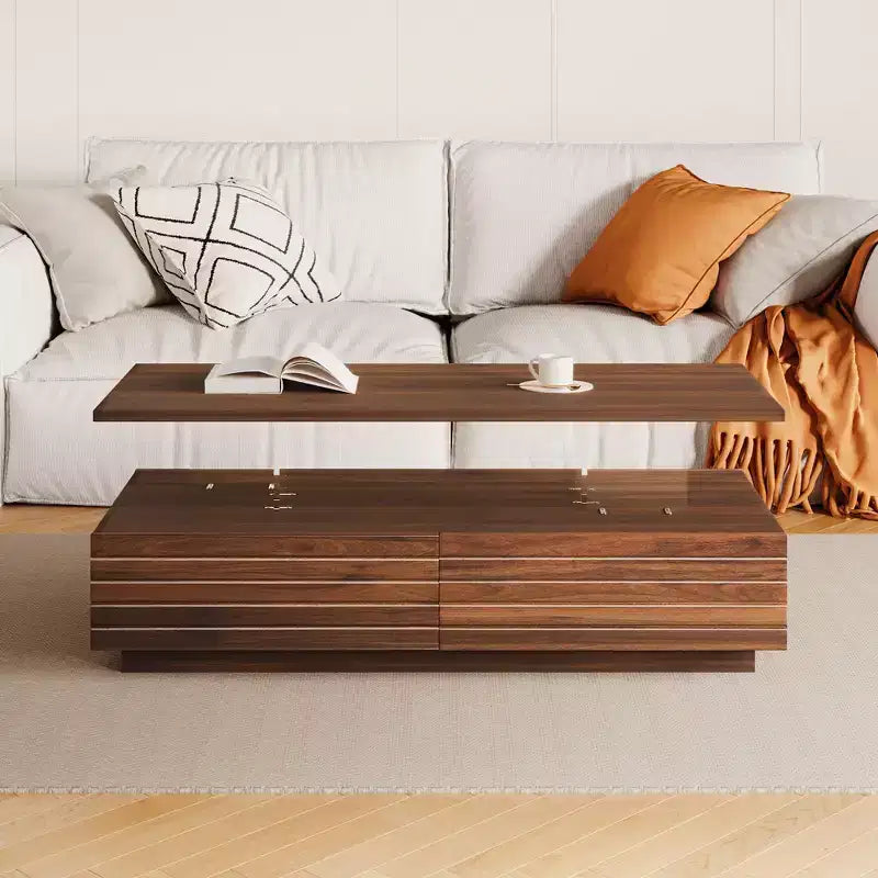 Table basse LED moderne de 119 cm avec 2 tiroirs cachés et contrôle tactile