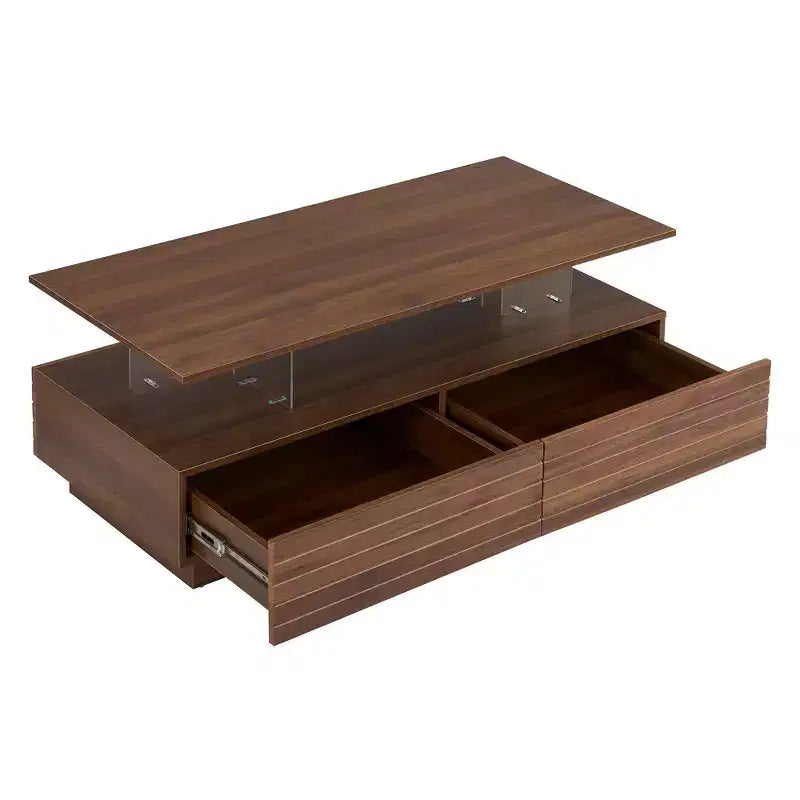 Table basse LED moderne de 119 cm avec 2 tiroirs cachés et contrôle tactile