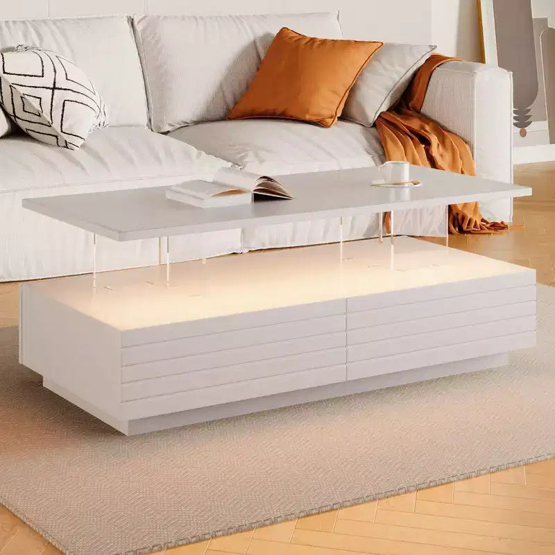 Table basse LED moderne de 119 cm avec 2 tiroirs cachés et contrôle tactile