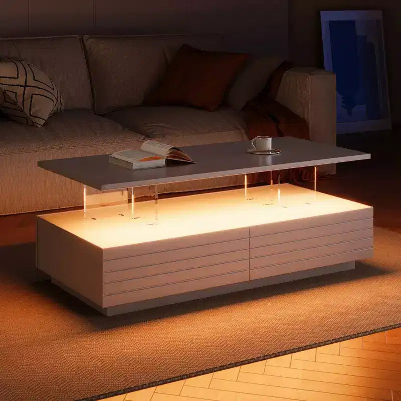Table basse LED moderne de 119 cm avec 2 tiroirs cachés et contrôle tactile