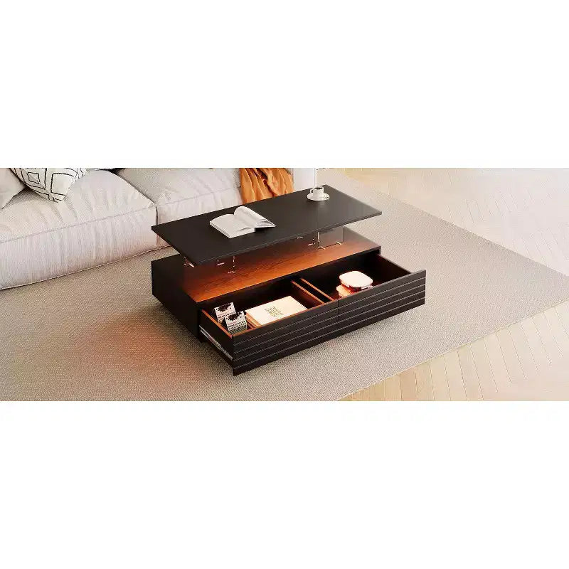 Table basse LED moderne de 119 cm avec 2 tiroirs cachés et contrôle tactile