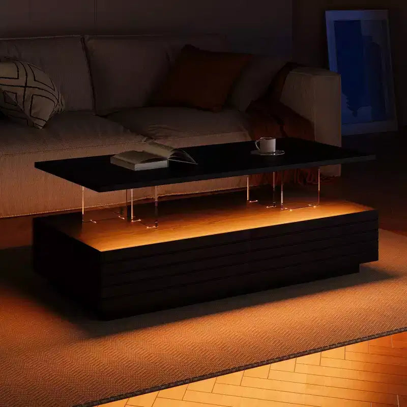 Table basse LED moderne de 119 cm avec 2 tiroirs cachés et contrôle tactile