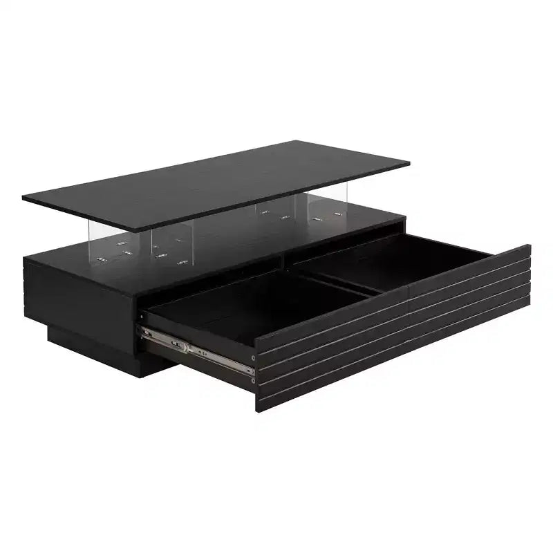 Table basse LED moderne de 119 cm avec 2 tiroirs cachés et contrôle tactile