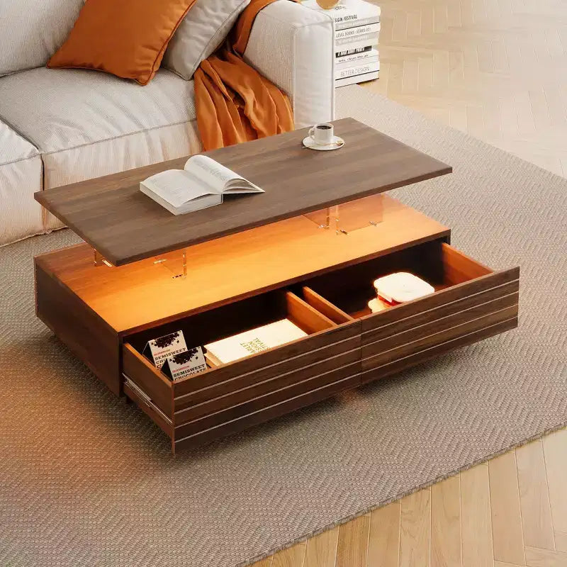 Table basse LED moderne de 119 cm avec 2 tiroirs cachés et contrôle tactile