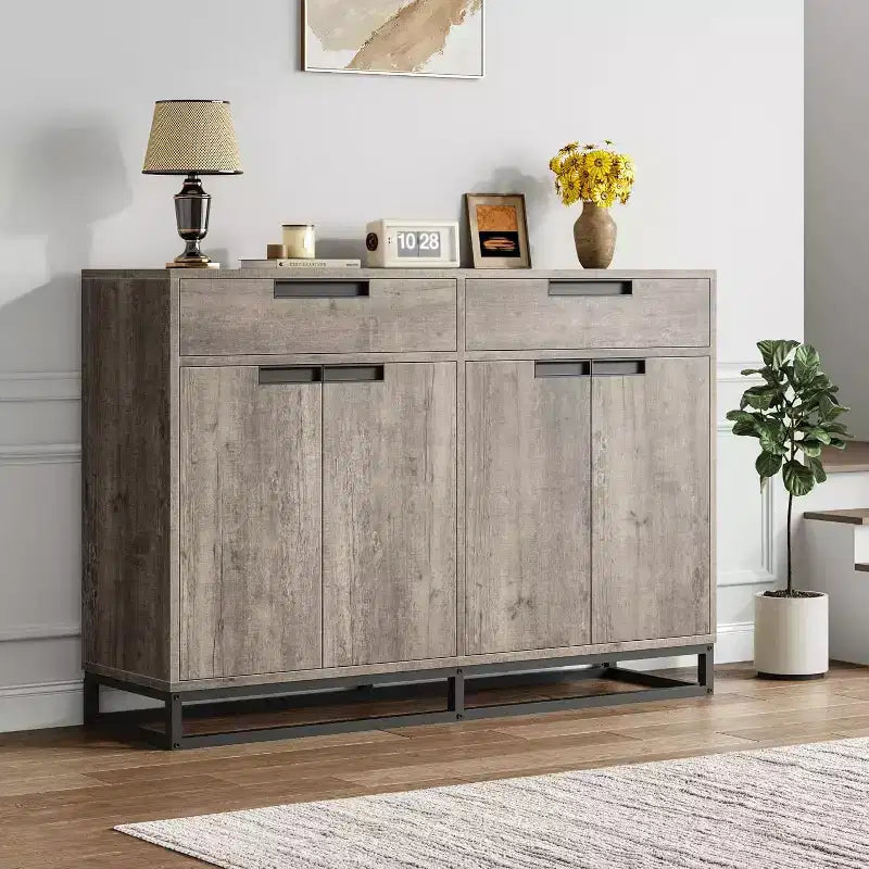 Buffet de cuisine, meuble de rangement moderne de 140 cm avec 2 tiroirs et 4 portes, table de bar à café pour cuisine, salle à manger