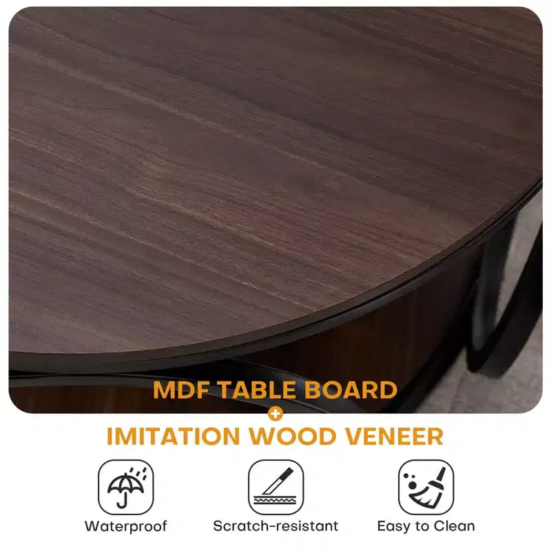 Table basse ronde industrielle à 2 niveaux avec cadre en métal – Noyer, 80 cm