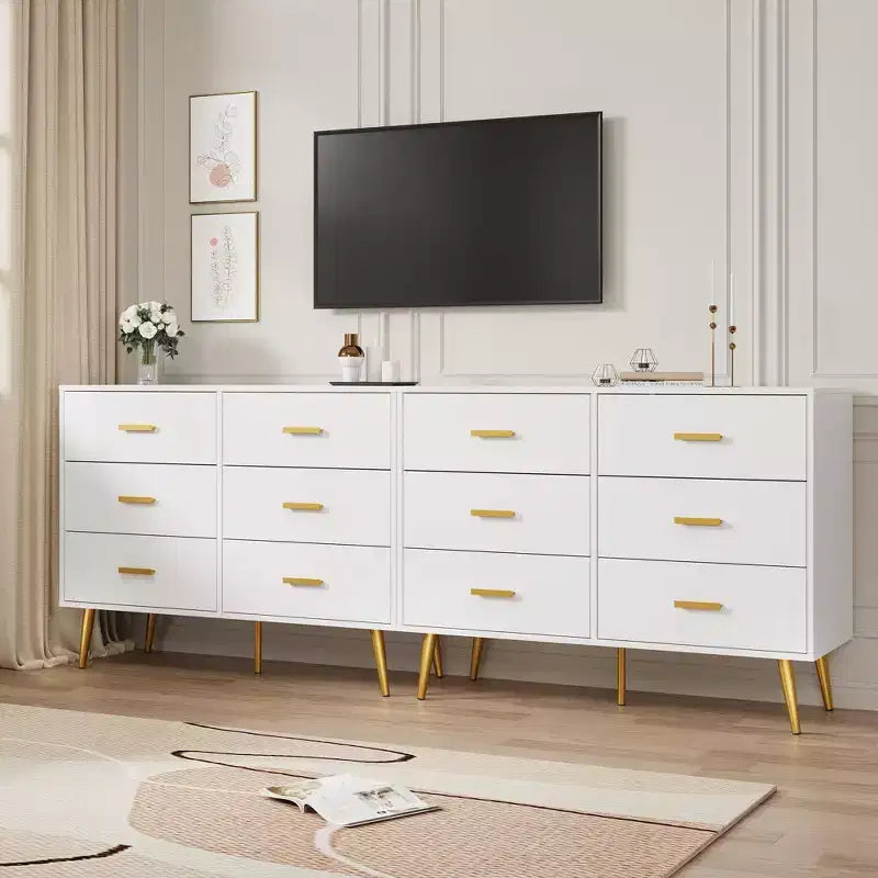 Commode à 6 tiroirs, commode moderne en bois avec poignées dorées et espace de rangement, chiffonnier pour chambre à coucher, couloir, salon et entrée