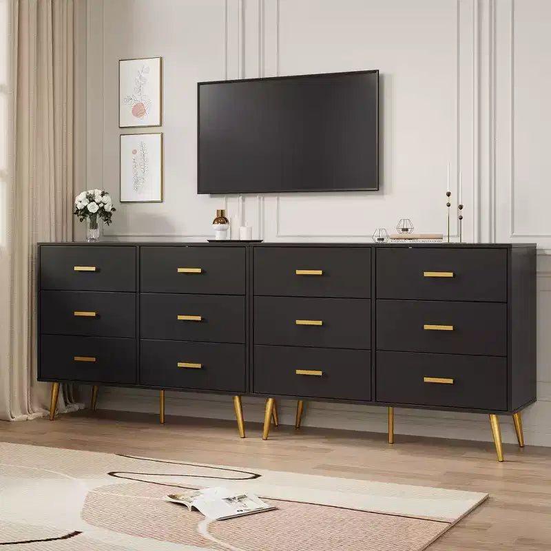 Commode à 6 tiroirs, commode moderne en bois avec poignées dorées et espace de rangement, chiffonnier pour chambre à coucher, couloir, salon et entrée