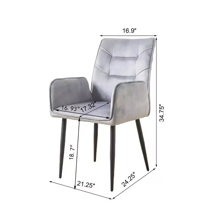 Lot de 2 Chaises de Salle à Manger en Velours avec Structure en Fer et Coussin en Mousse – Jaune/Gris