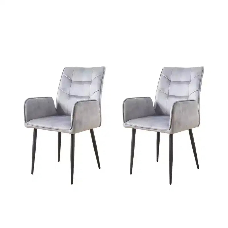 Lot de 2 Chaises de Salle à Manger en Velours avec Structure en Fer et Coussin en Mousse – Jaune/Gris