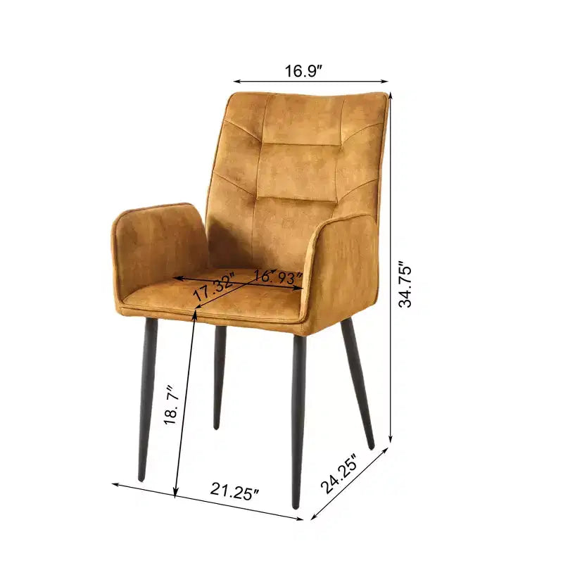 Lot de 2 Chaises de Salle à Manger en Velours avec Structure en Fer et Coussin en Mousse – Jaune/Gris