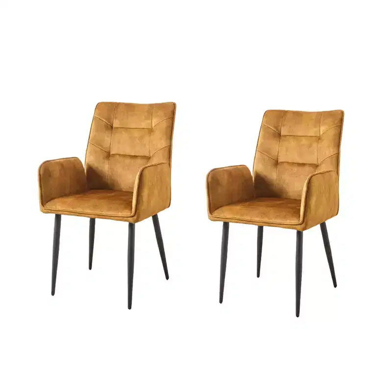 Lot de 2 Chaises de Salle à Manger en Velours avec Structure en Fer et Coussin en Mousse – Jaune/Gris