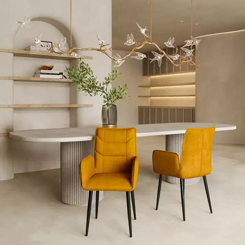 Lot de 2 Chaises de Salle à Manger en Velours avec Structure en Fer et Coussin en Mousse – Jaune/Gris