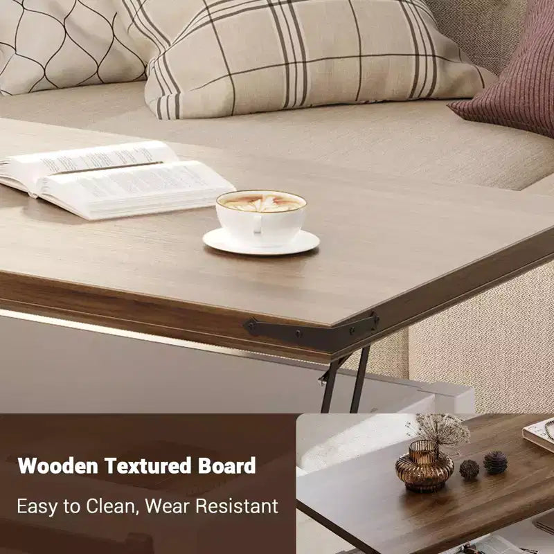 Tables basses relevables de 120 cm avec rangement et portes coulissantes de style grange, table basse en bois de style ferme, meubles de salon pour appartements