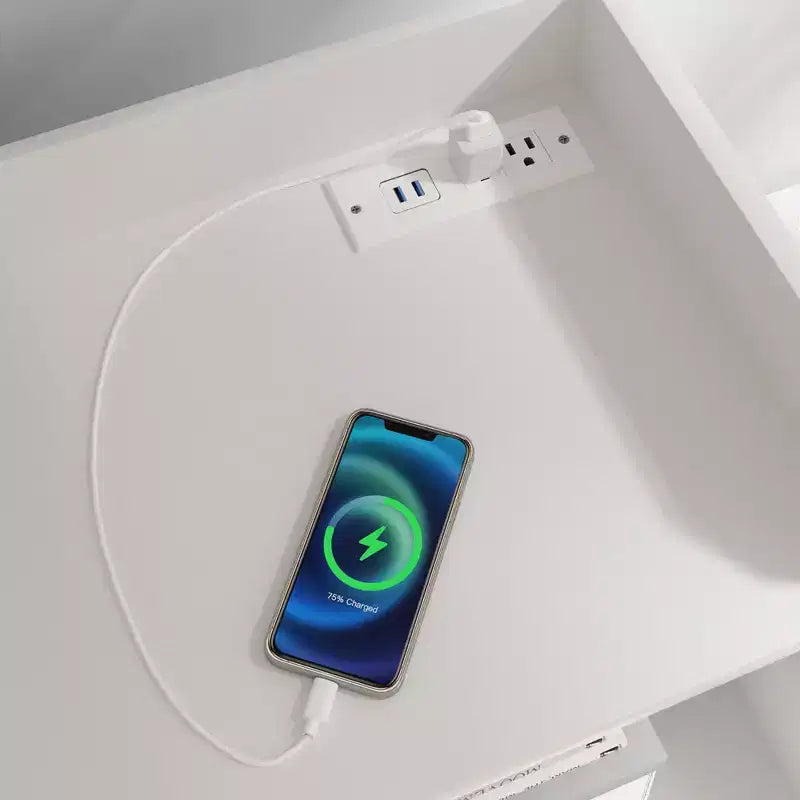 Grande commode blanche Coiffeuse moderne avec lumières LED et station de charge