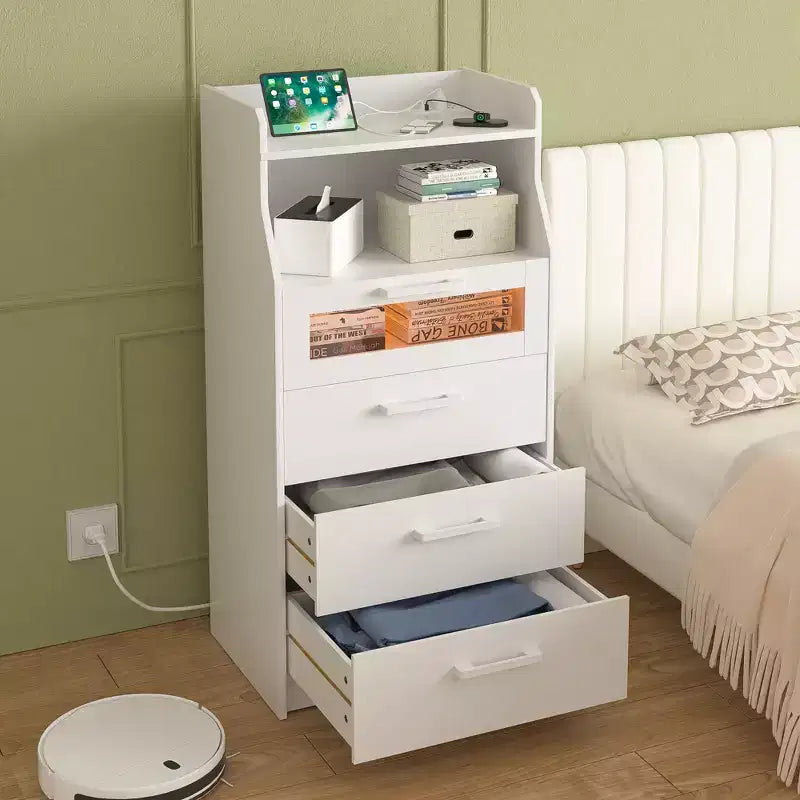 Grande commode blanche Coiffeuse moderne avec lumières LED et station de charge