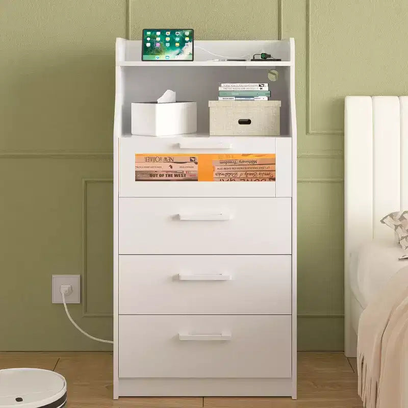 Grande commode blanche Coiffeuse moderne avec lumières LED et station de charge