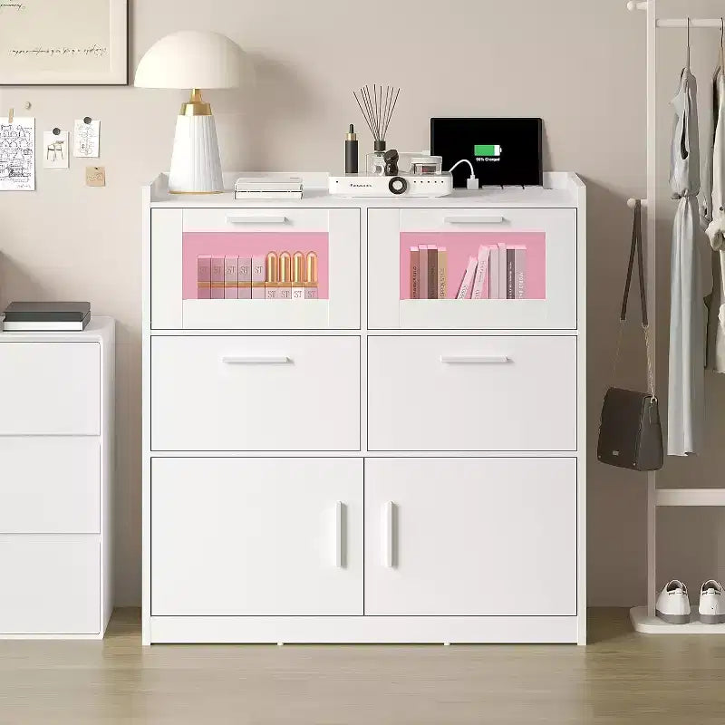 Grande commode blanche Coiffeuse moderne avec lumières LED et station de charge