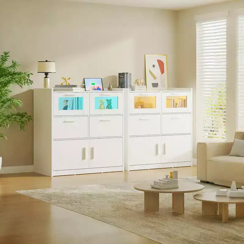 Grande commode blanche Coiffeuse moderne avec lumières LED et station de charge