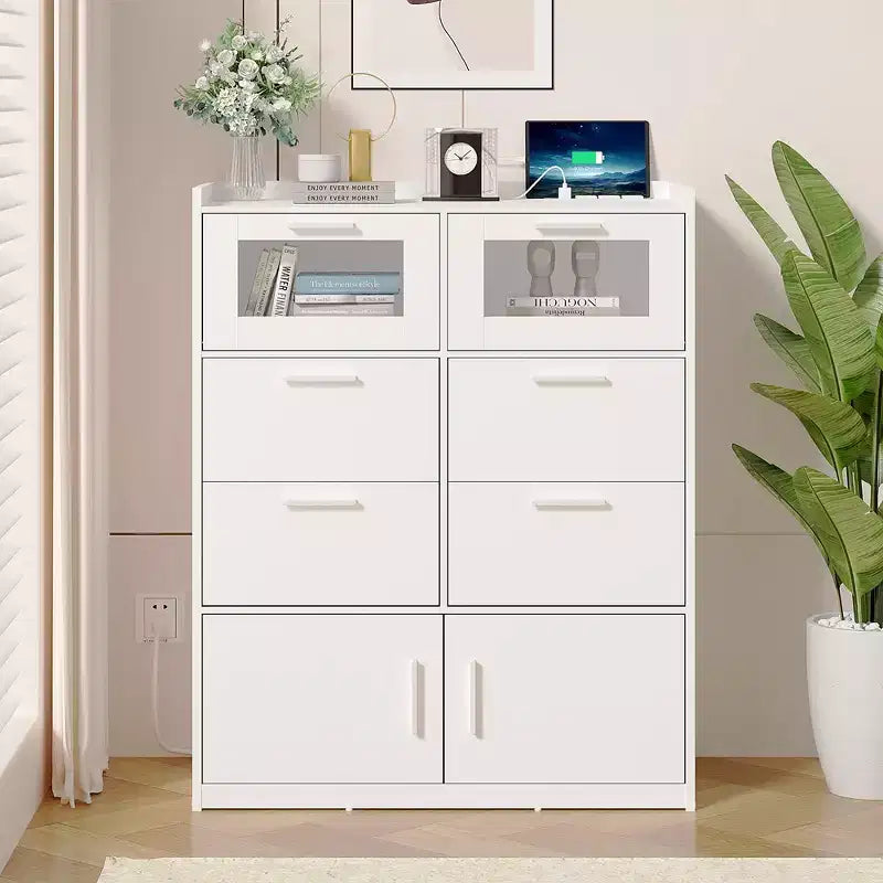Grande commode blanche Coiffeuse moderne avec lumières LED et station de charge
