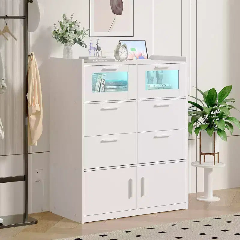 Grande commode blanche Coiffeuse moderne avec lumières LED et station de charge