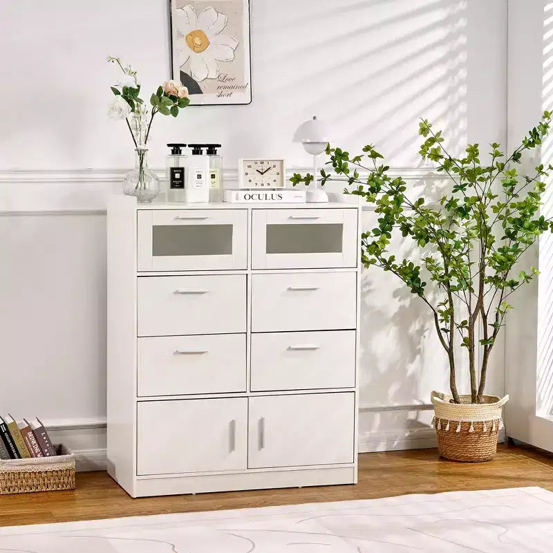 Grande commode blanche Coiffeuse moderne avec lumières LED et station de charge