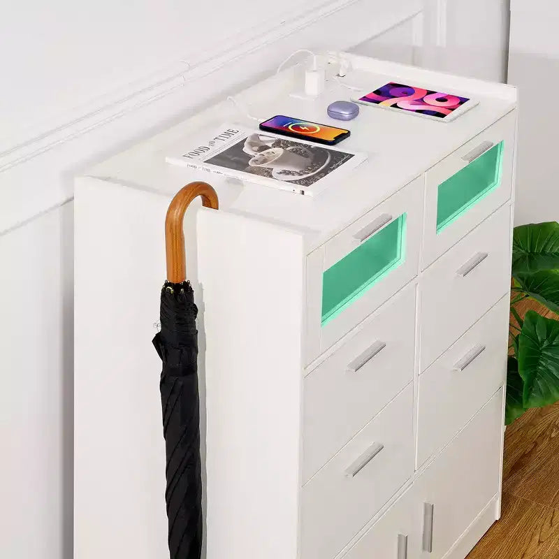 Grande commode blanche Coiffeuse moderne avec lumières LED et station de charge