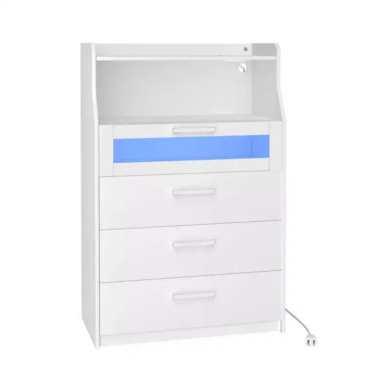 Grande commode blanche Coiffeuse moderne avec lumières LED et station de charge