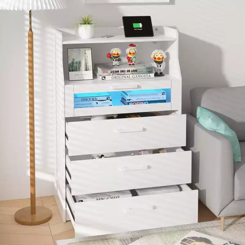 Grande commode blanche Coiffeuse moderne avec lumières LED et station de charge