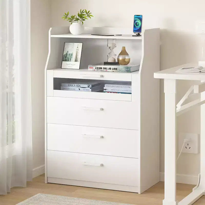 Grande commode blanche Coiffeuse moderne avec lumières LED et station de charge