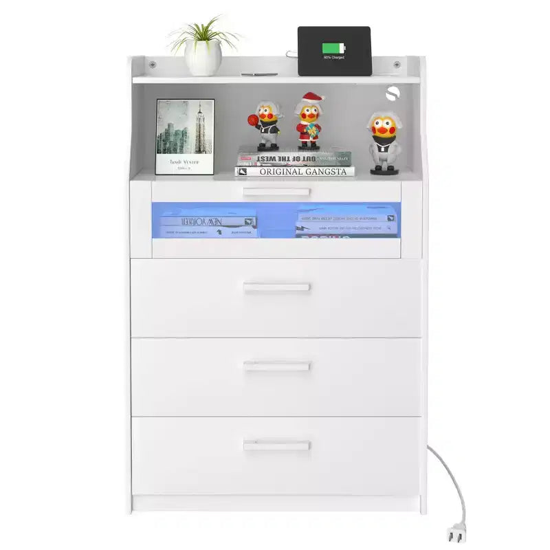 Grande commode blanche Coiffeuse moderne avec lumières LED et station de charge