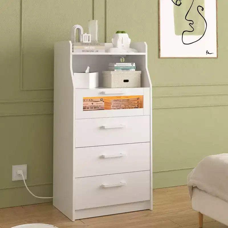Grande commode blanche Coiffeuse moderne avec lumières LED et station de charge
