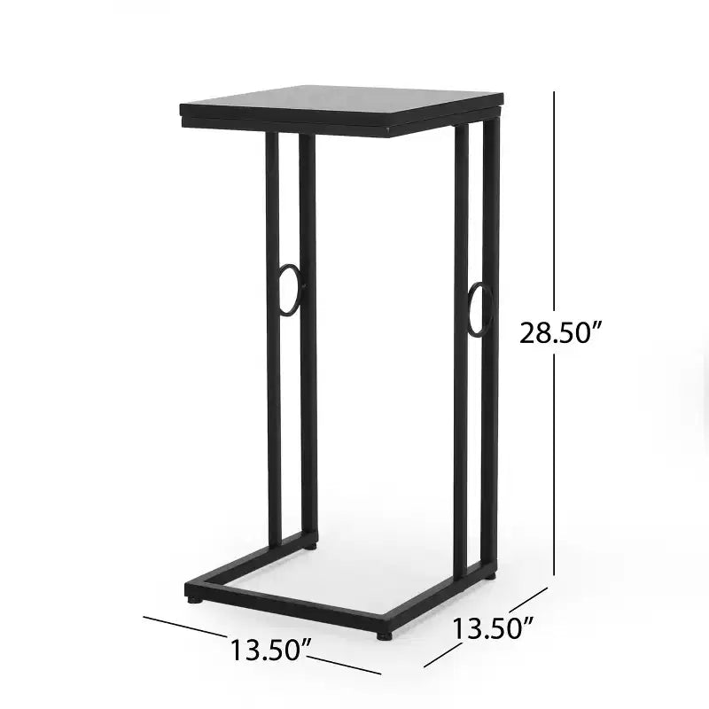 Table d'appoint en forme de C en faux bois et fer pour salon ou chambre à coucher