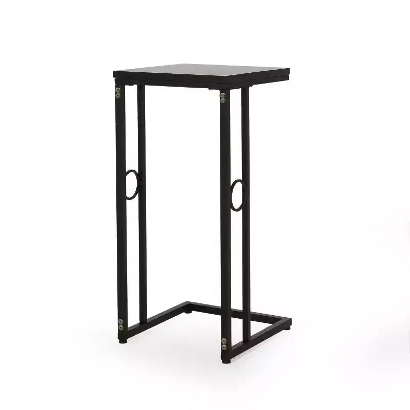 Table d'appoint en forme de C en faux bois et fer pour salon ou chambre à coucher
