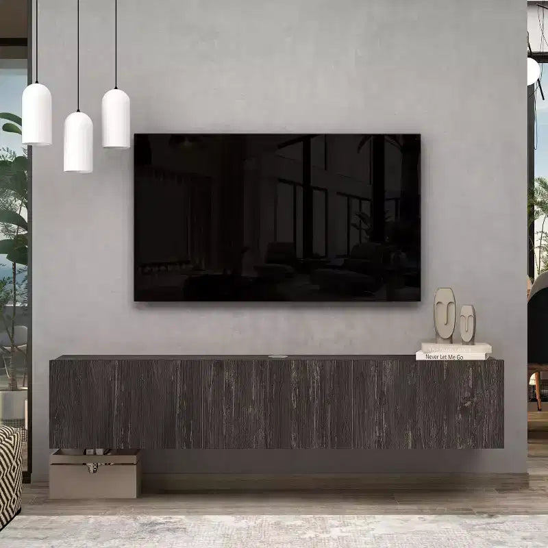 Meuble TV mural flottant moderne pour grands téléviseurs de 65 à 80 pouces, noir