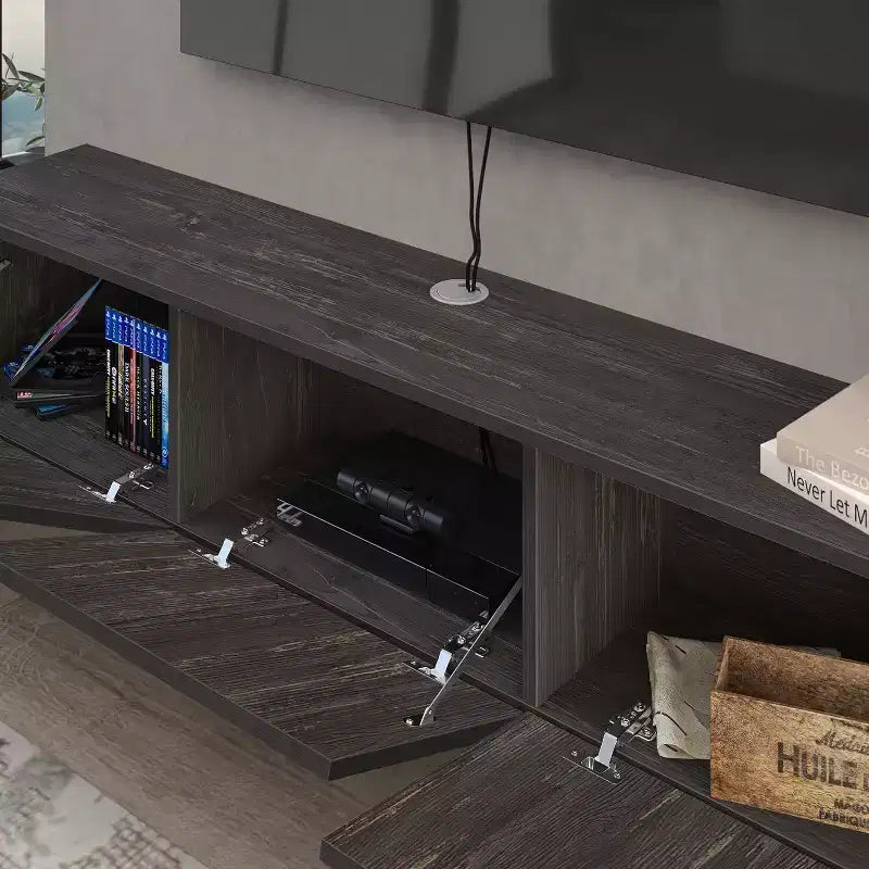 Meuble TV mural flottant moderne pour grands téléviseurs de 65 à 80 pouces, noir