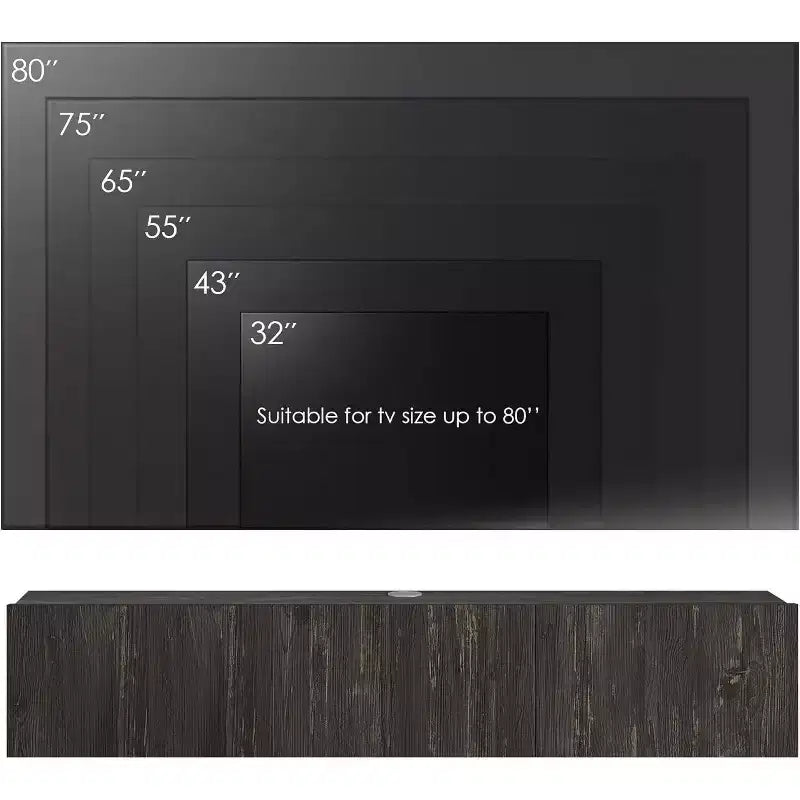 Meuble TV mural flottant moderne pour grands téléviseurs de 65 à 80 pouces, noir