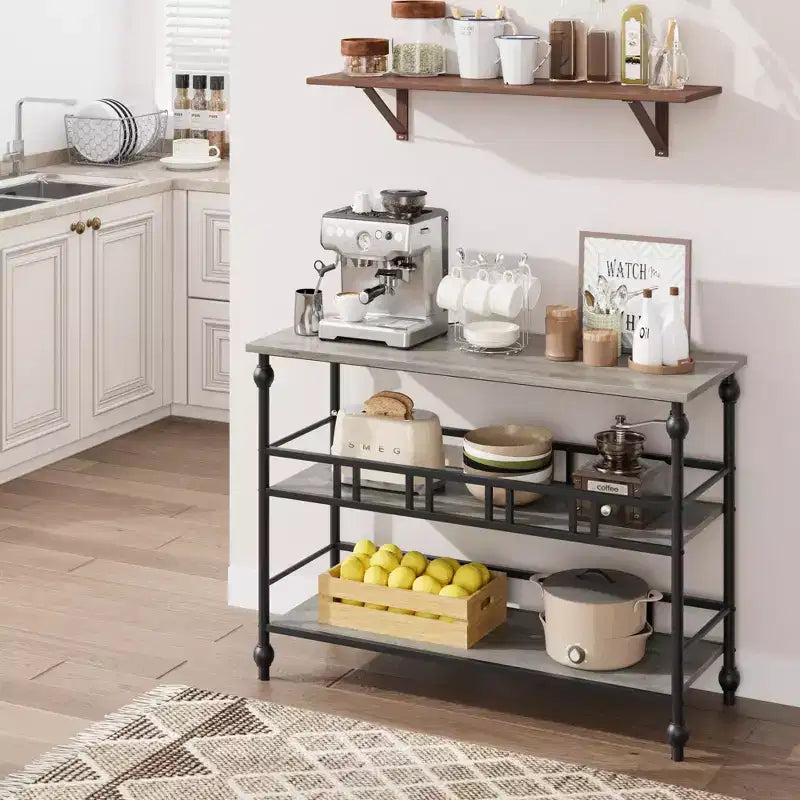 Console rustique de 109 cm, table de canapé étroite à 3 niveaux avec étagères pour entrée