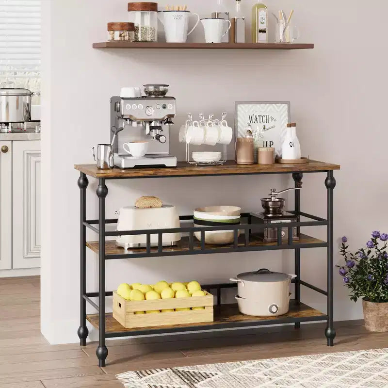 Console rustique de 109 cm, table de canapé étroite à 3 niveaux avec étagères pour entrée
