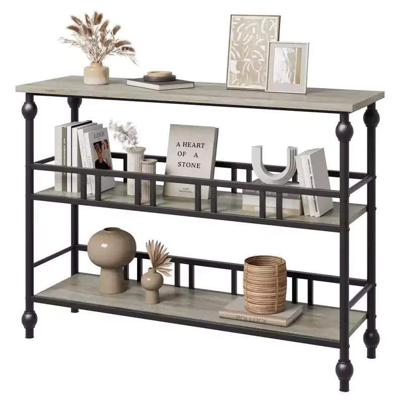 Console rustique de 109 cm, table de canapé étroite à 3 niveaux avec étagères pour entrée