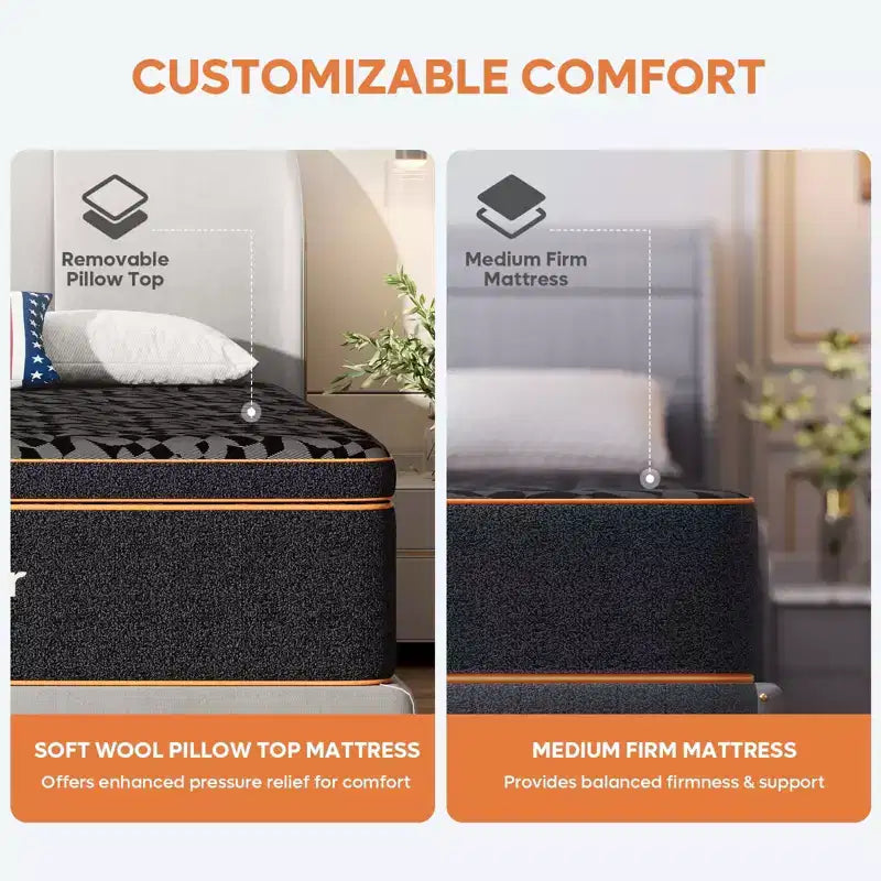 Matelas en mousse à mémoire de forme 14 pouces avec gel rafraîchissant et soutien lombaire, en boîte, CertiPUR-US