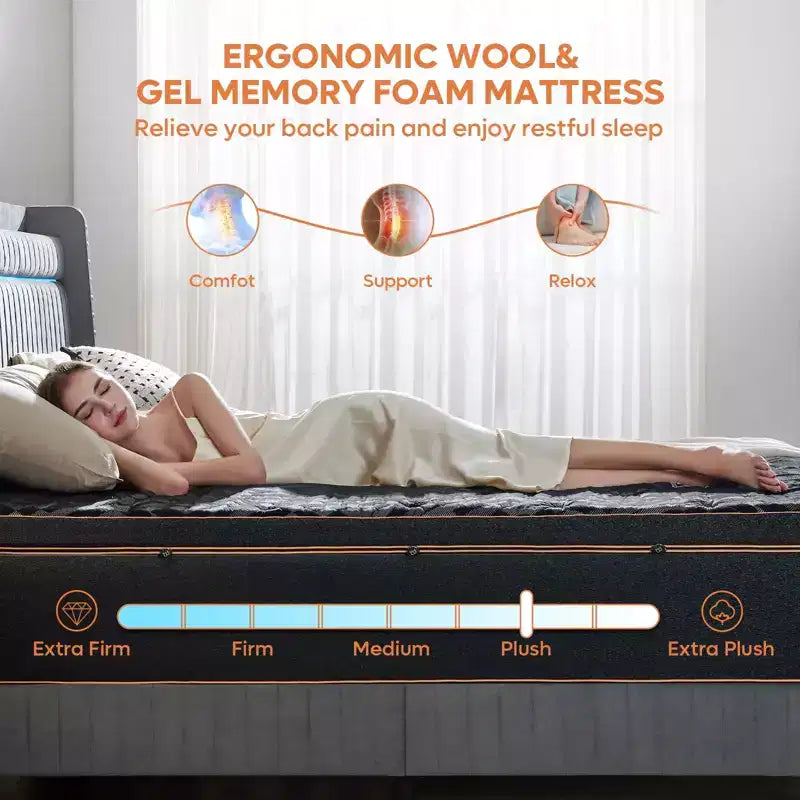 Matelas en mousse à mémoire de forme 14 pouces avec gel rafraîchissant et soutien lombaire, en boîte, CertiPUR-US