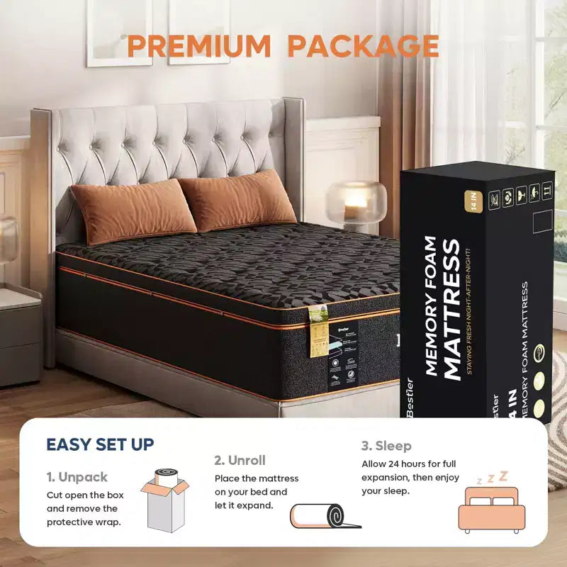 Matelas en mousse à mémoire de forme 14 pouces avec gel rafraîchissant et soutien lombaire, en boîte, CertiPUR-US