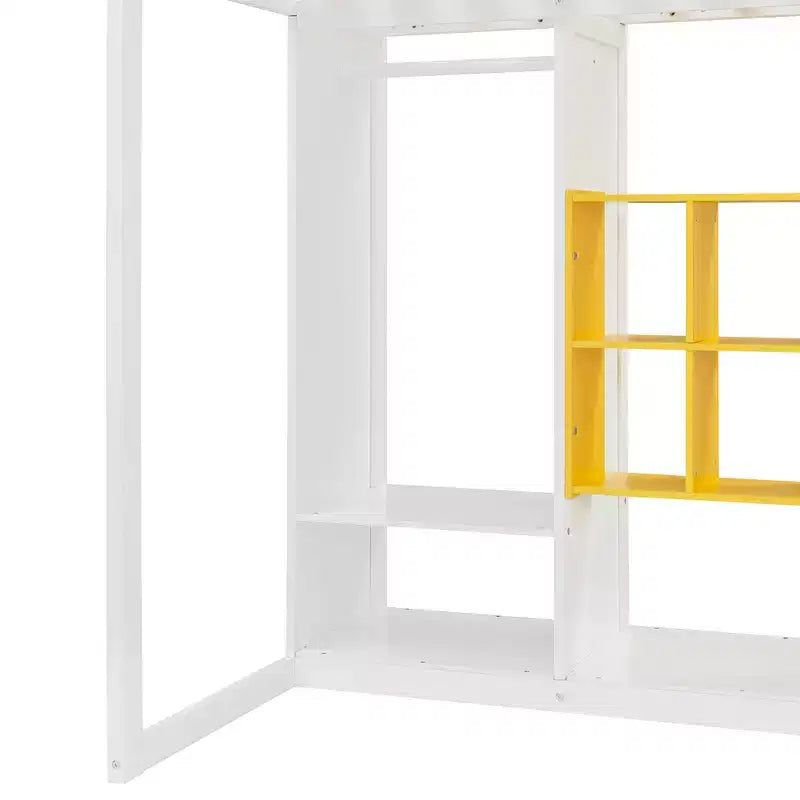 Lit mezzanine en bois, taille double, avec armoire, étagères et placard, design coloré