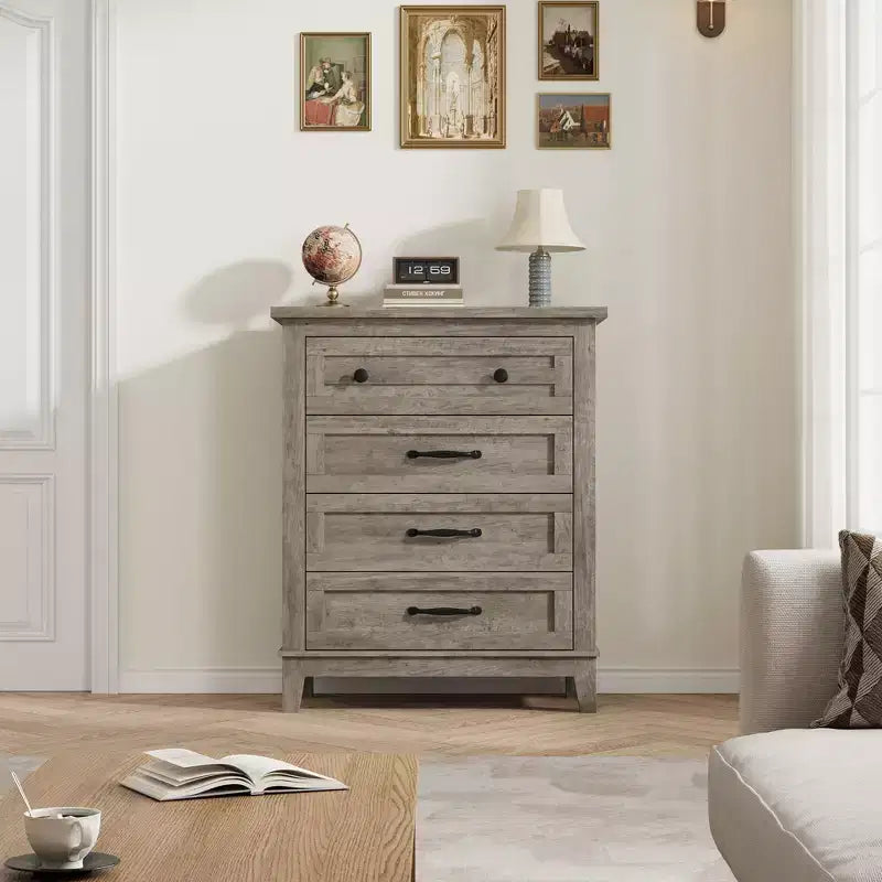 Commode haute à 4 tiroirs pour chambre à coucher, meuble de rangement autonome en bois