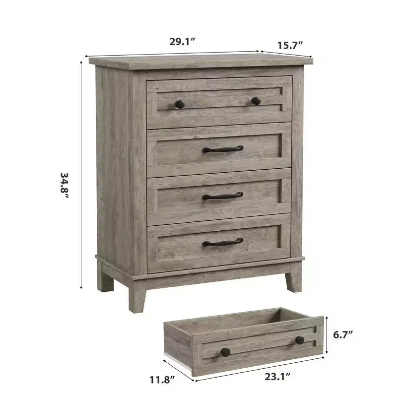 Commode haute à 4 tiroirs pour chambre à coucher, meuble de rangement autonome en bois