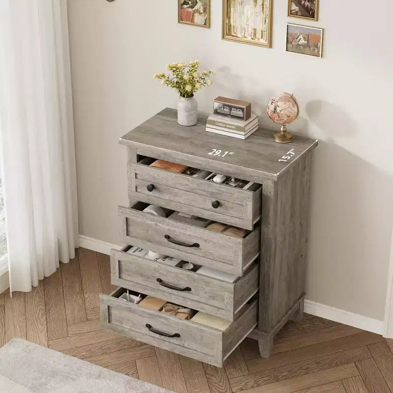 Commode haute à 4 tiroirs pour chambre à coucher, meuble de rangement autonome en bois