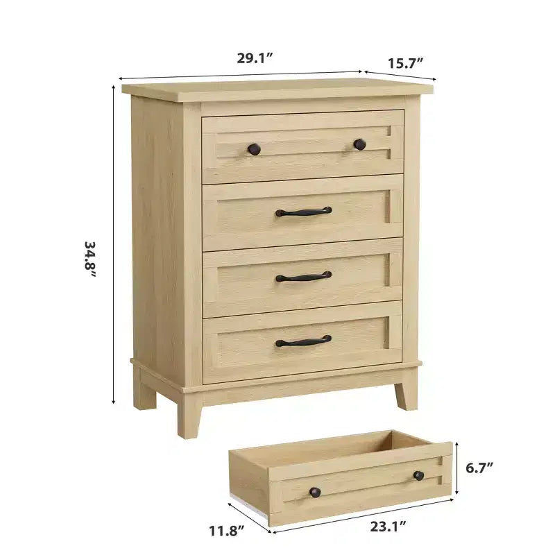 Commode haute à 4 tiroirs pour chambre à coucher, meuble de rangement autonome en bois
