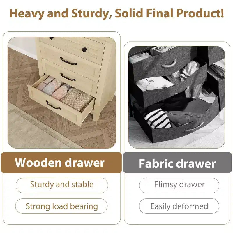 Commode haute à 4 tiroirs pour chambre à coucher, meuble de rangement autonome en bois